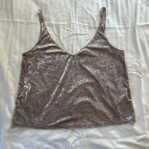 H&M Light Gray Crushed Velvet V-neck Spaghetti Strap Tank Top | Size L